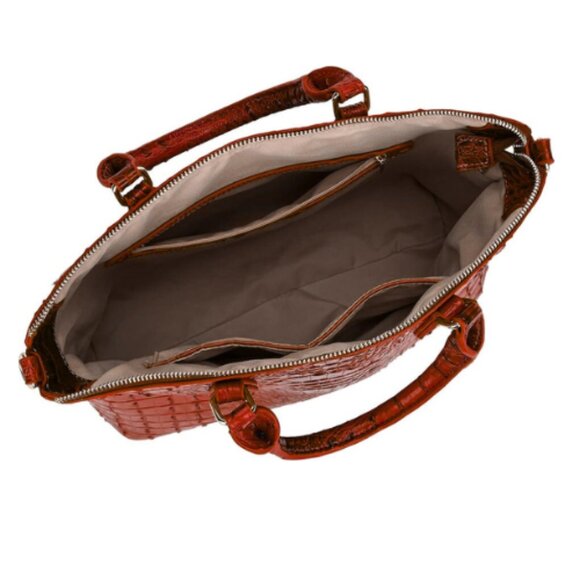 Women's Satchel Shoulder Bag Vegan Leather Crocodile-Embossed Pattern Top Handle - Picture 5 of 6